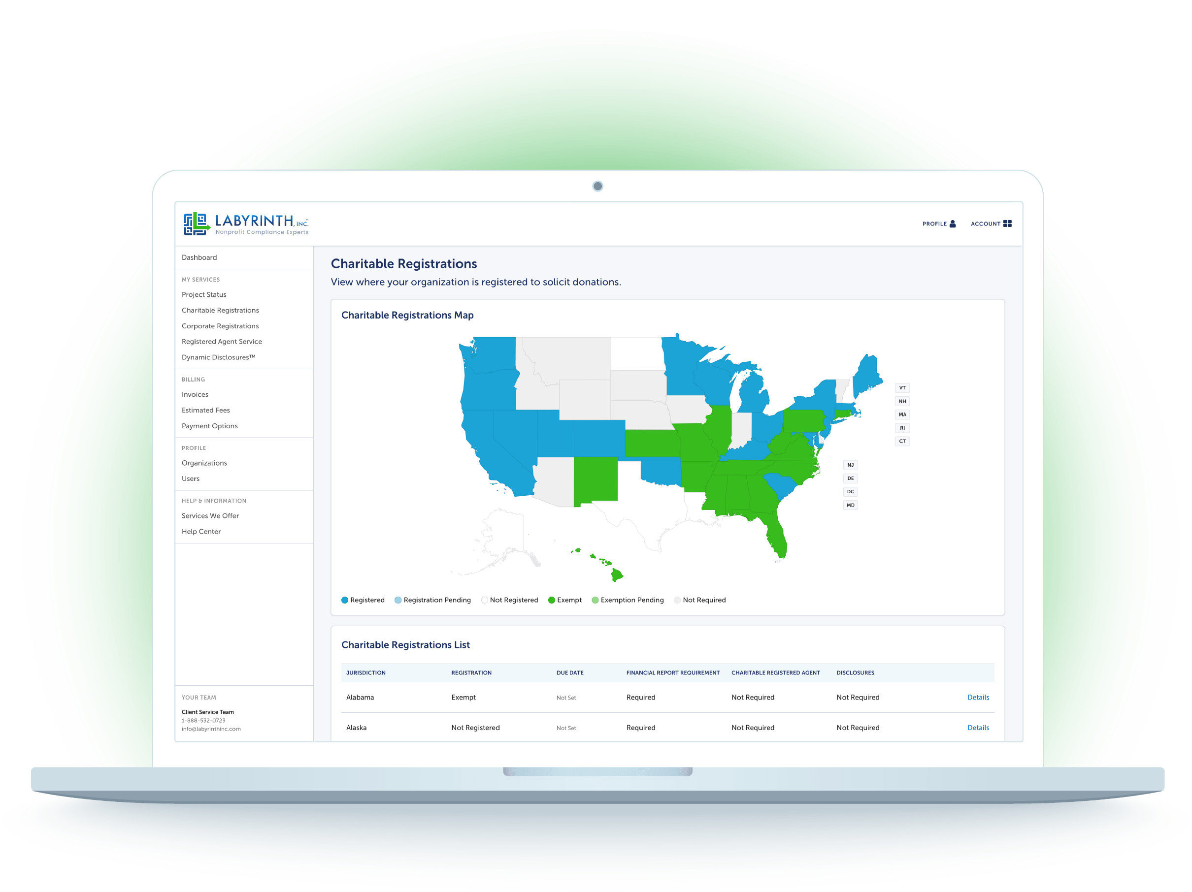 A laptop showcasing Labyrinth, Inc.'s compliance software