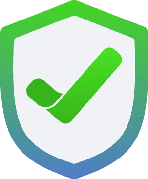 A green shield with a gradient border and a prominent checkmark inside, symbolizing security and verification. The tone is one of protection and assurance.