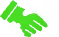 A white hand icon and a green hand icon, shaking hands